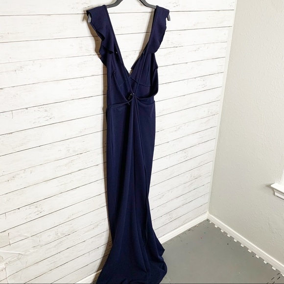 Misguided Navy Blue Ruffle Open Back Maxi Dress Prom Gala Black Tie Gown - Picture 3 of 9